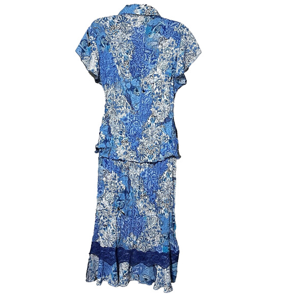 2 Piece Skirt Set Sz 12 Blue Floral Fairy Lace Ruffles Cottagecore Boho Y2k - Picture 8 of 14